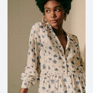 Sezane Aurora Dress 34 in blue roses